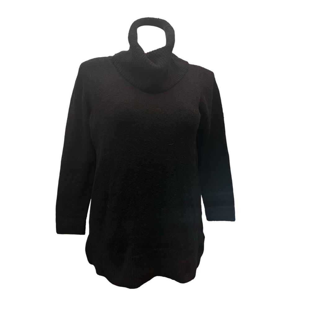 Joan Rivers Sweater Boucle Black Turtleneck Fuzzy Oversized Sweater Size L